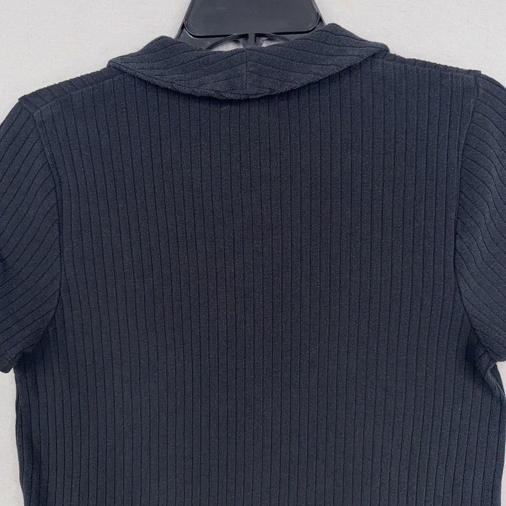 Madewell Shirt Womens Large Black Short Sleeve Ribbed Knit Polo Button Front Top - Picture 8 of 14